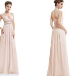 Beige Elegant V-neck Bridesmaid Dress