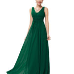 Deep V blong Bridesmaid Dress Forest Green