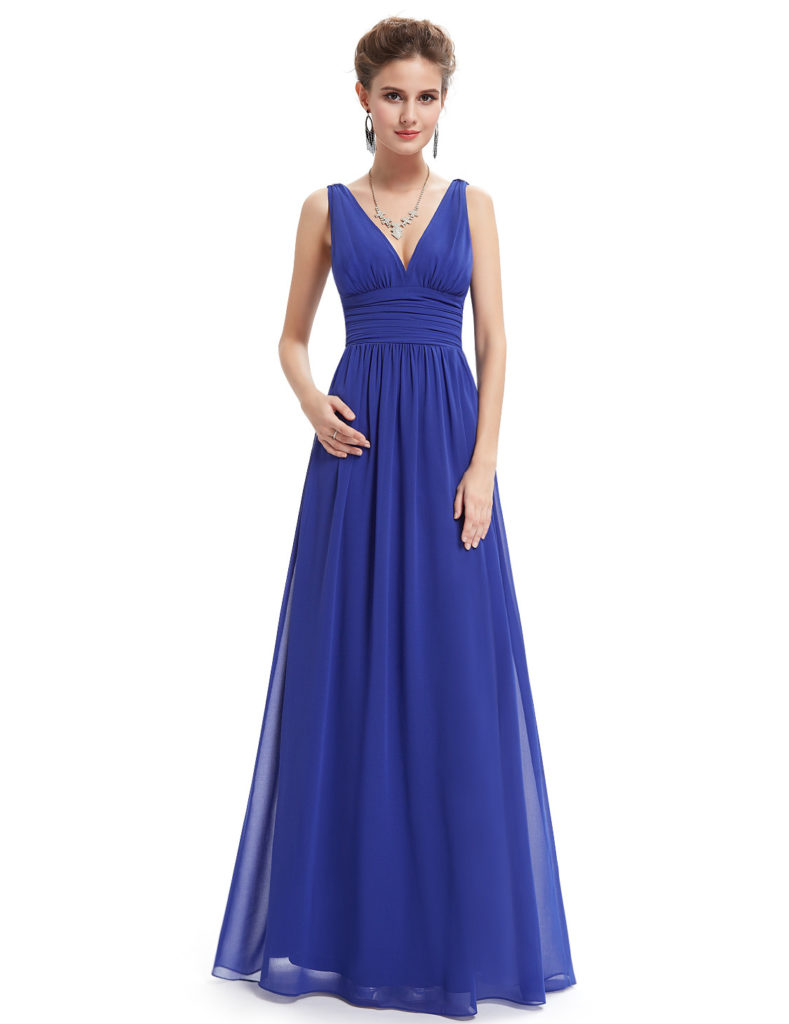 Elegant Double V Neck Blue Bridesmaid Dress