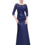 Elegant Navy blue Lace Long Sleeve Bridesmaid Dress