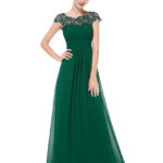 Forest Green Lacey Neckline Ruched Bust Bridesmaid Dress