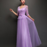 Long half sleeve purple bridesmaid dresses uk