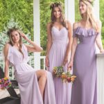 Long soft purple pretty bridesmaids dresses