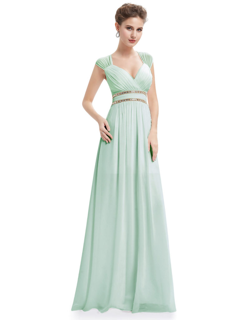 Mint Green Elegant V-neck Bridesmaid Dress