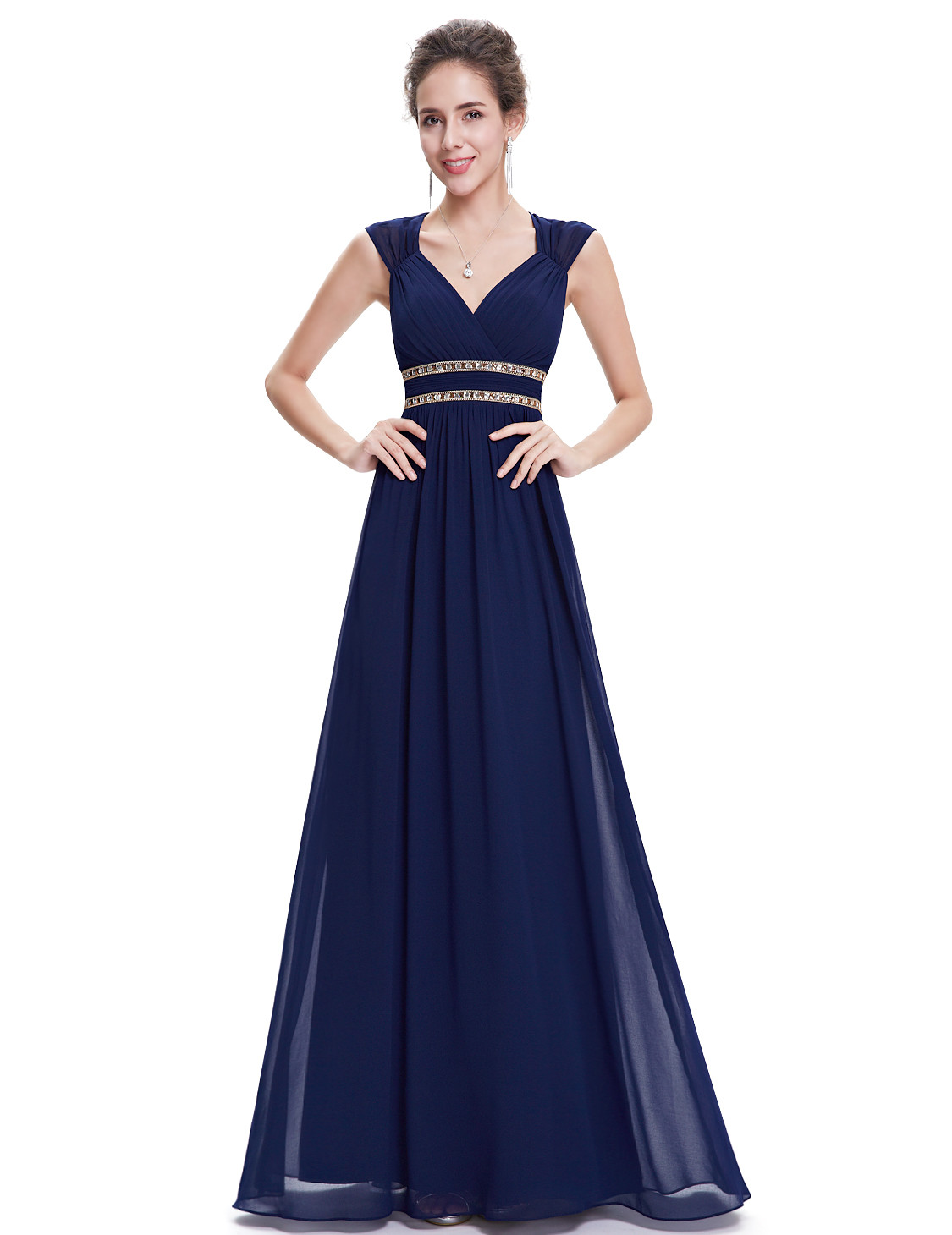 Navy Cheap Long Double V Elegant Bridesmaid Dress 2017