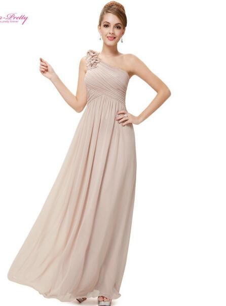 One Shoulder Floral Padded pink bridesmaid dress