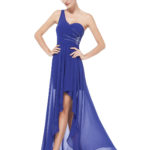 One Shoulder Rhinestones Royal Blue Chiffon Hi-low Bridesmaid Dress