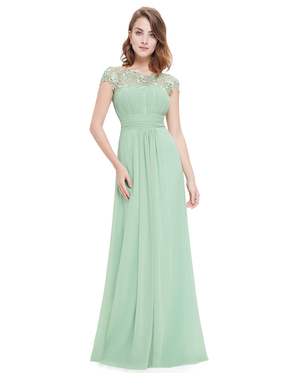 Sage Green Lacey Neckline Bridesmaid Dress