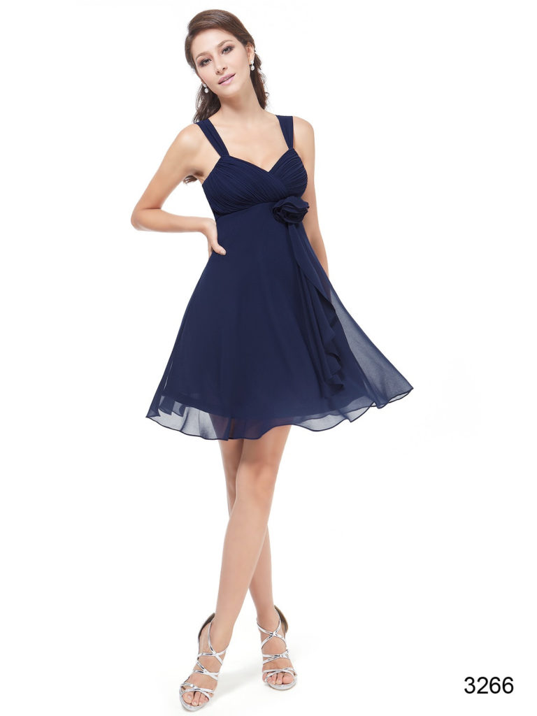 Short Navy Flower Bridesmaid Dress with straps