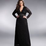 V neck plus size black bridesmaid dresses with Long sleeves