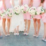 blush pink bridesmaid dresses with white heel