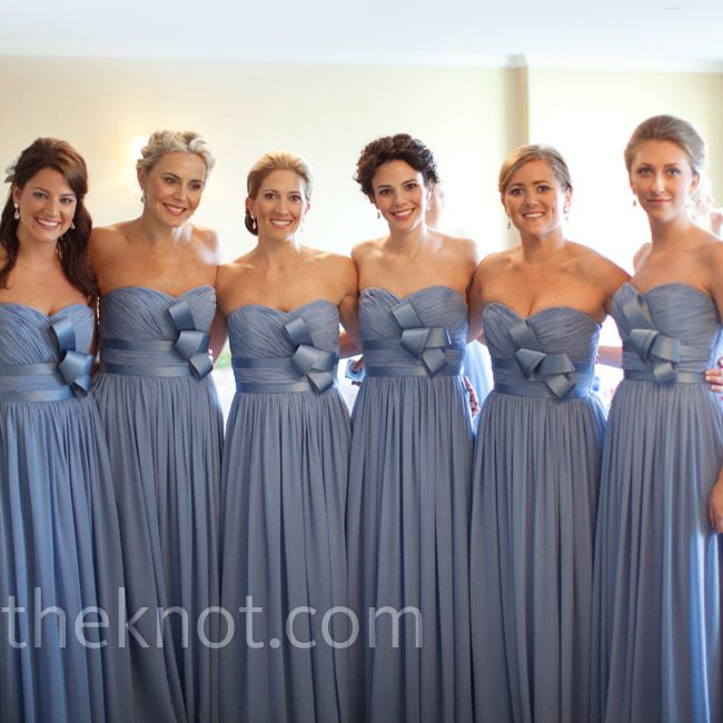 dusty blue bridesmaid dresses with bows
