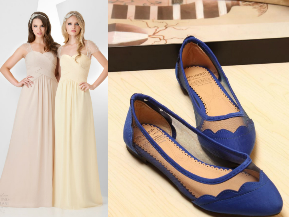navy blue shoes with beige bridesmaid dress