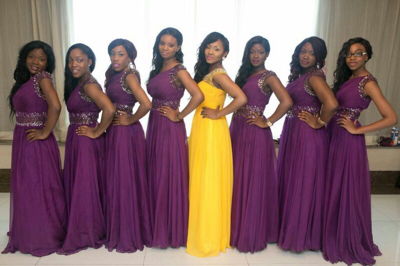 royal purple and gold bridesmaid dresses