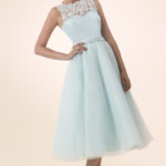 tea length pale blue bridesmaid dresses