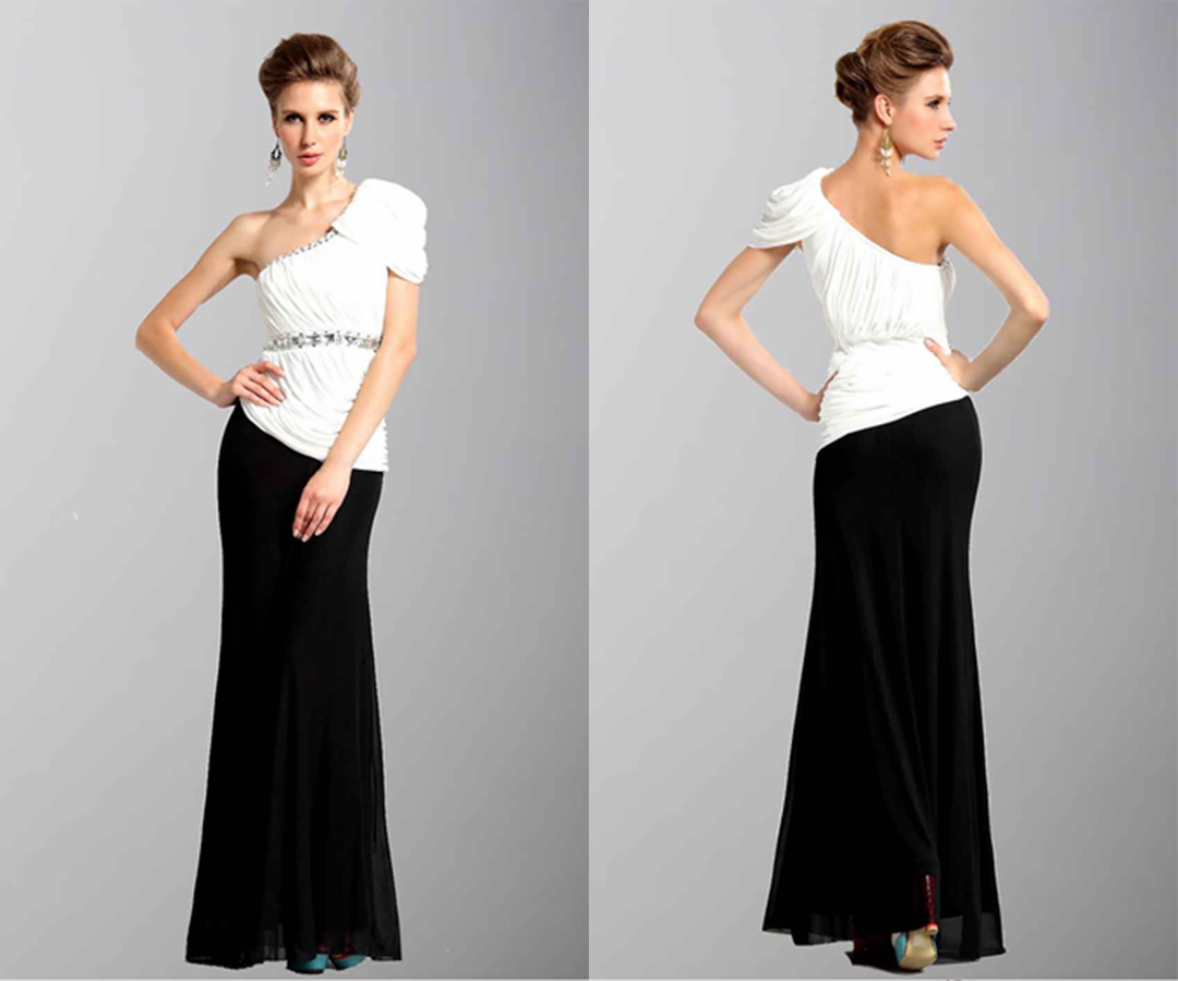 Black And White One Shoulder Straight leg Evening Gowns