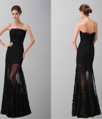 Black Elegance Strapless Lace Formal Dresses