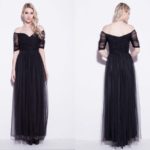Black Net Off Shoulder Long Prom Dresses