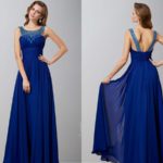 Blue Beading Round Neck Tunic Prom Dresses