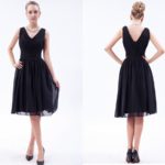 Classic V-neck Little Black Dresses with Pleated