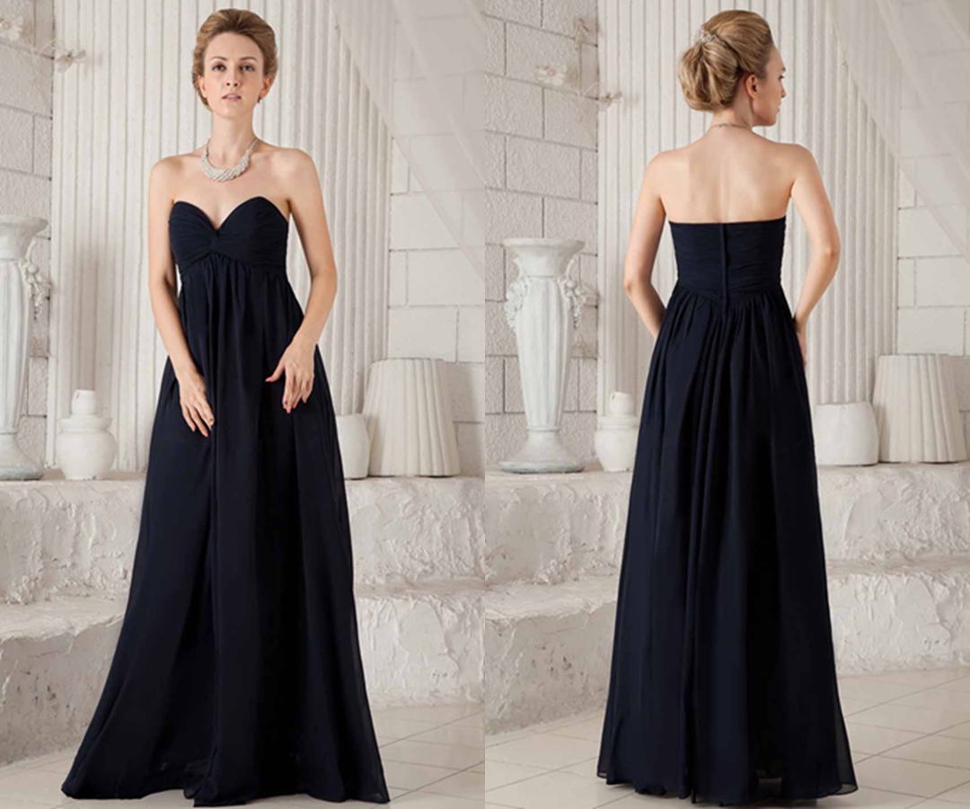 Dark Blue Sweetheart Empire Long Bridesmaid Dresses