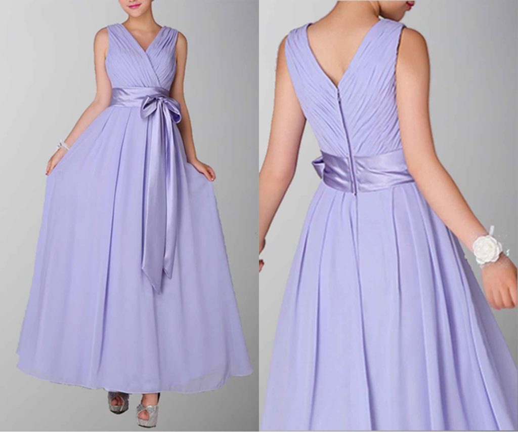 Dignified Deep V-neck Pleated Empire Chiffon Formal Dress