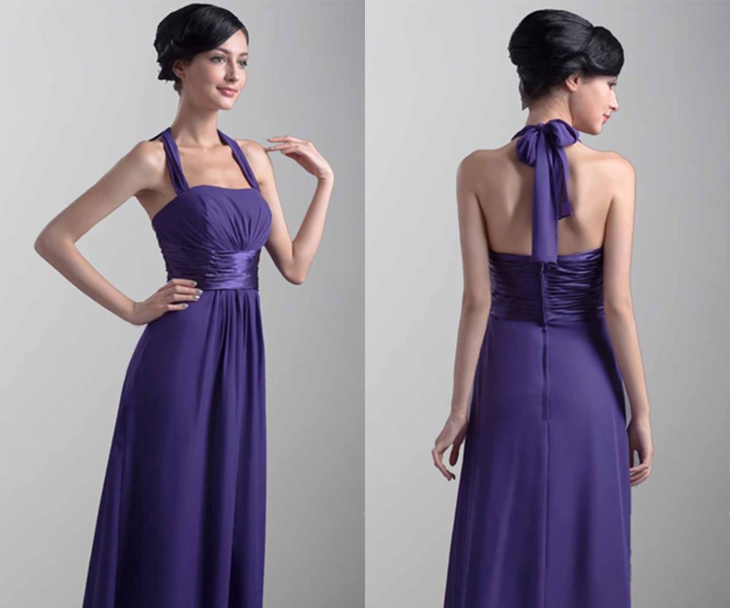 Elegant Purple Halter Long Bridesmaid Dresses