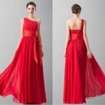 Elegant Red One Shoulder Long Chiffon Prom Dresses
