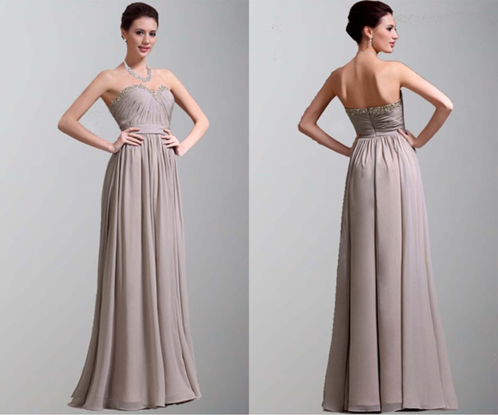 Grey Elegant Strapless Long Chiffon Prom Dress