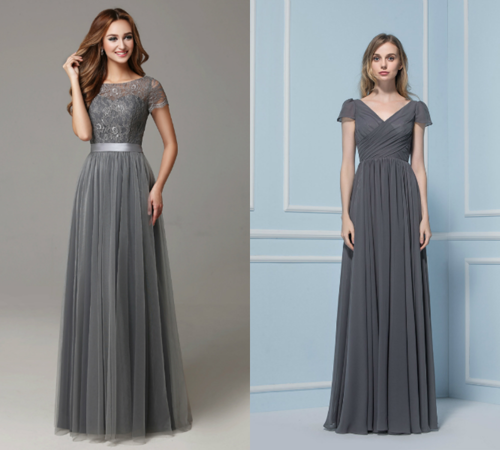 dark gray bridesmaid dresses with short sleeve