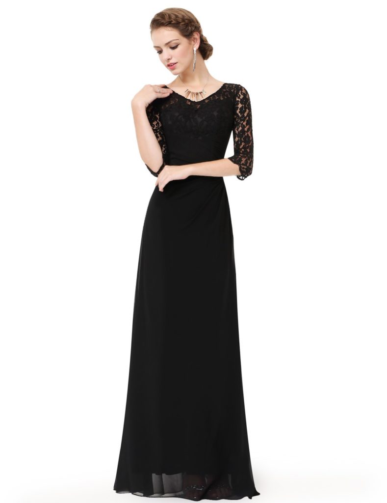 Black Long Mother Of The Bride Dress with lace Half Sleeves