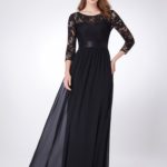 Black Long Mother of the Bride Dress with Long Lace Sleeves