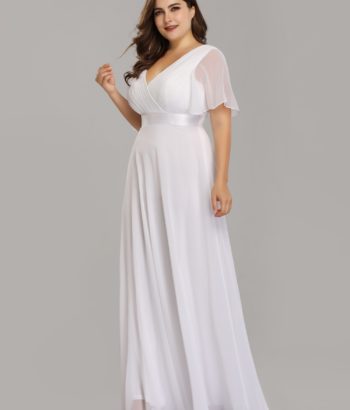 Long White Plus Size Mother Dresses with Short Flutter Sleeves