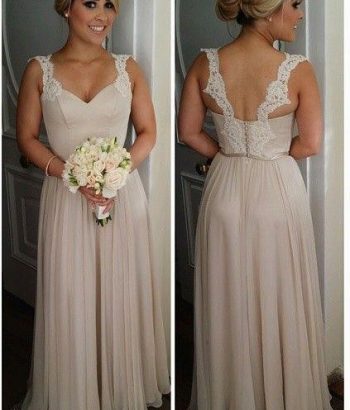 Chiffon Straps Bridesmaid Dresses Lace Open Back Floor Length Elegant A-line Maid of Honor Dresses