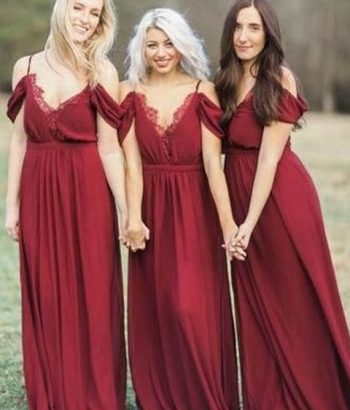 Elegant Burgundy Chiffon Bridesmaid Dresses Off-the-Shoulder A-line Wedding Party Dress