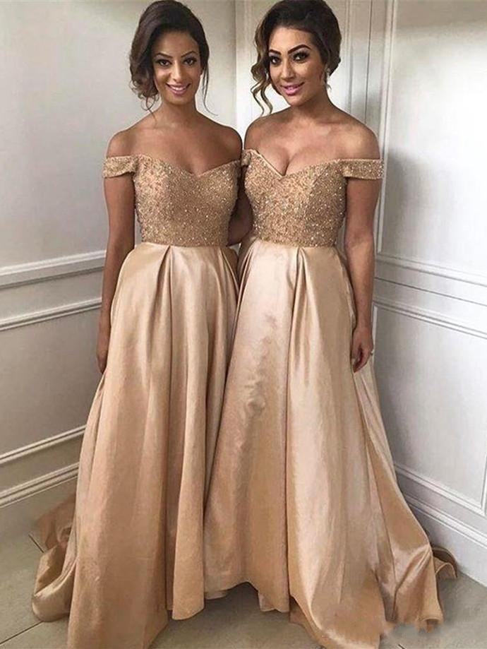 Geogrous A-Line Bridesmaid Dresses Off-The-Shoulder Beading Maid Of The Honor Dresses