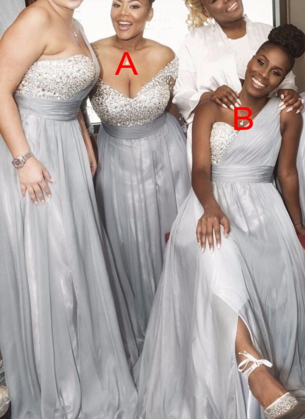 New Silver Beading Bridesmaid Dresses One Shoulder A-line Maid of the Honor Dress
