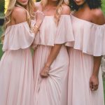 Off-the-Shoulder Chiffon Bridesmaid dressElegant Pink Wedding Guest Dresses
