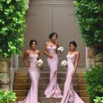 Pink Mermaid Bridesmaid Dresses Lace Spaghetti Straps Elegant Maid of Honor Dresses