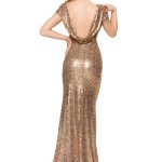 Sequins Bridesmaid Dresses Capped Sleeves Sweep Train Sexy Backless Prom Dresses