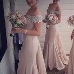 Sexy Off-the-Shoulder Mermaid Bridesmaid Dresses Sweep Train Beaded Party Dresses