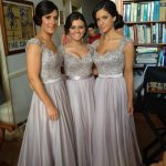 Sexy Silver Bridesmaid Dresses Lace Sequins Beaded Cap Sleeves Chiffon A-line Bridesmaid Dress