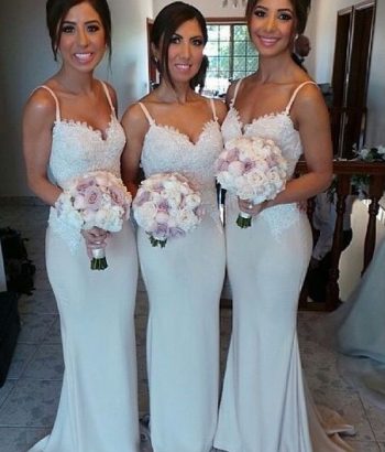 White Sexy Charming Bridesmaid Dresses Spaghetti Strap Lace Glorious Wedding Party Gowns