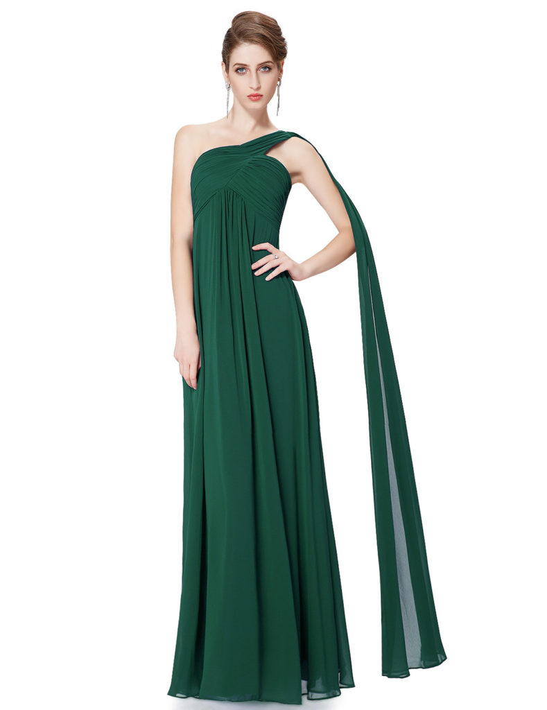 A-line Long One Shoulder Bridesmaid Dress Green