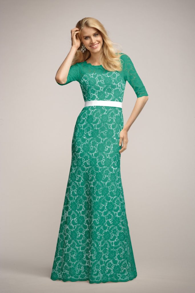 Aqua Long Half Sleeve Bridesmaid Dress