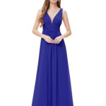Blue Double V Elegant Chiffon Bridesmaid Dress