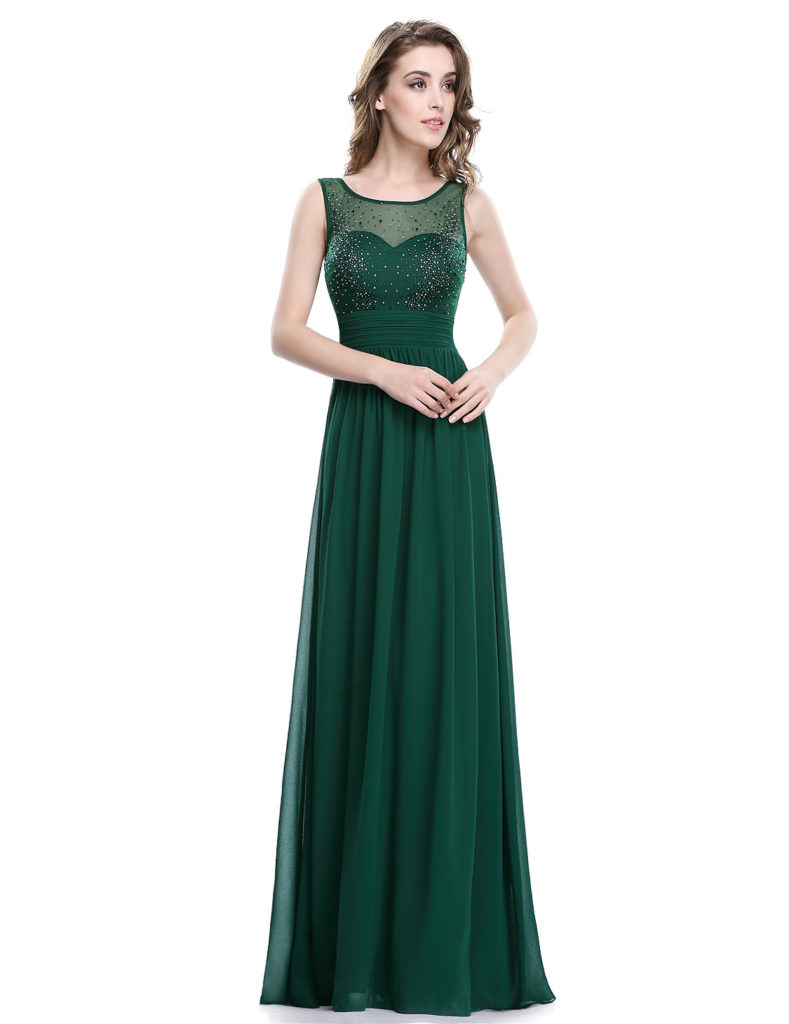 Elegant Forest Green Sparkle Bust Bridesmaid Dress