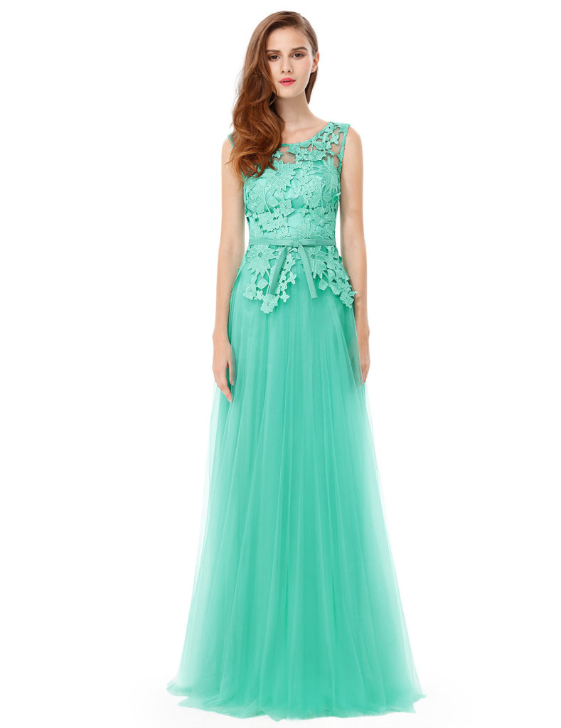 Elegant Light Green Round Neck Bridesmaids Dress