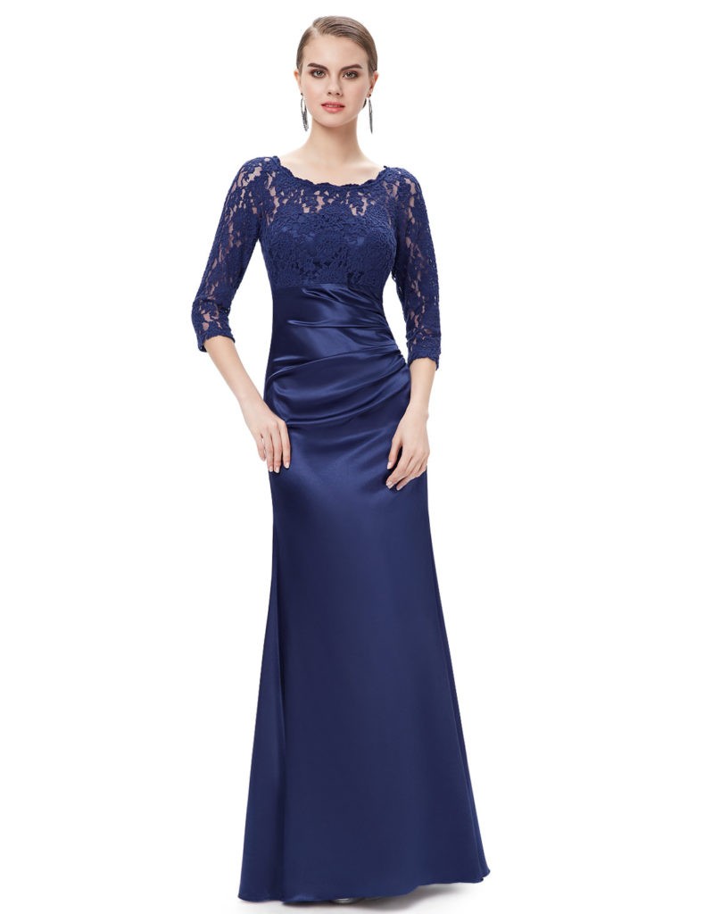 Elegant Navy blue Lace Long Sleeve Bridesmaid Dress