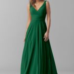 Emerald Green V neck Long bridesmaid dress